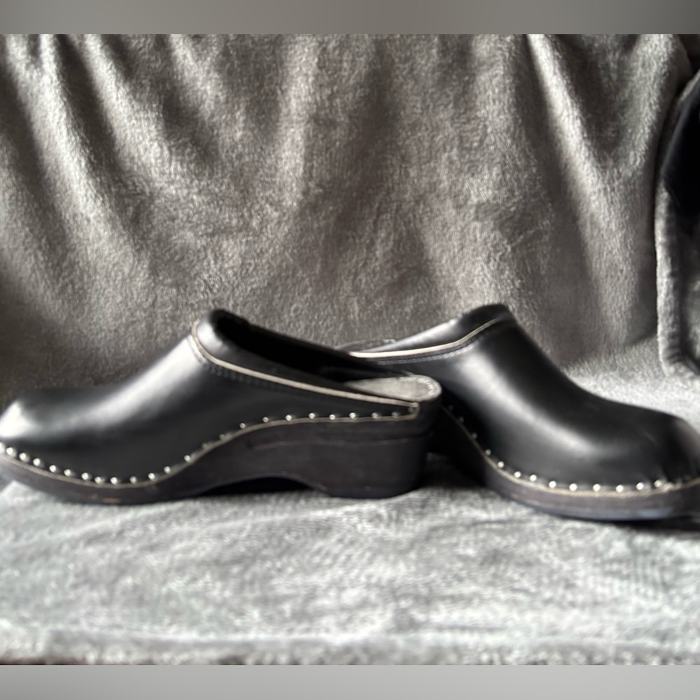 Troentorps of Bastad Mens Black Leather/Wood Chefs Clogs Size 43